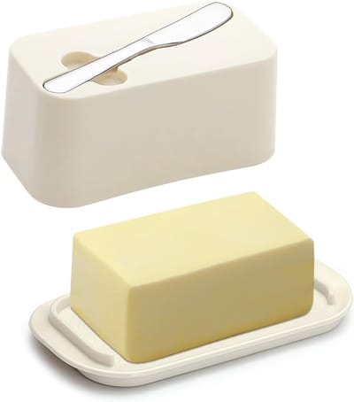 Boterdoos met Deksel voor Keuken en Koelkast, Inclusief Boter Spreider en Plastic Bewaartrommel voor Verse Boter