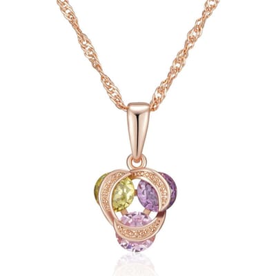 Collier Pendentif Zircon Naturel Violet Brillant Pour Femmes Tendance Couleur Or Rose Pendentif Ethnique Quotidien Vintage Bijoux beige