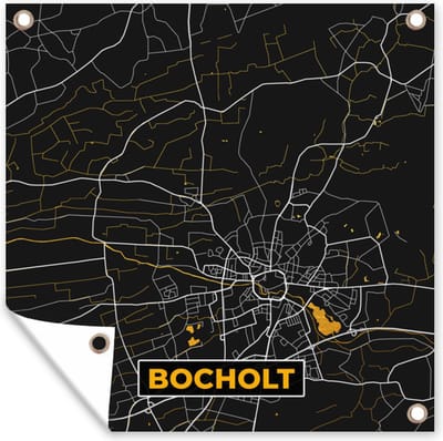 Tuin poster Duitsland – Black and Gold – Bocholt – Stadskaart – Kaart – Plattegrond - 200x200 cm - Tuindoek
