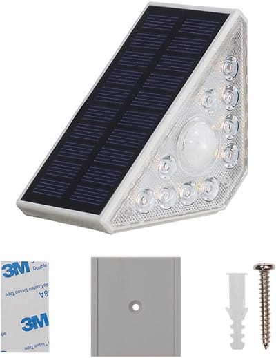 Bewegingssensor LED-trapverlichting op zonne-energie voor buiten, 2 stuks, superheldere LED-trapverlichting op zonne-energie, 550 lumen, IP67 waterdichte buitenverlichting met sensor voor trap, veranda, tuin en terras, warm wit