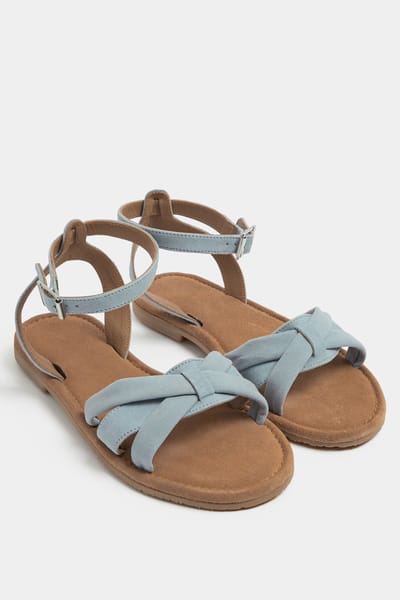 Yours Blauwe Imitatieleren Sandalen Met Gekruiste Bandjes In Extra Brede Eeepasvormsize 37EEE
