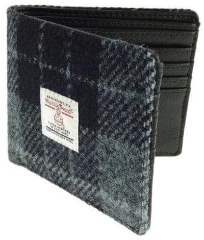 Heren Portemonnee Mull Grijs Zwart Geruit - Harris Tweed - Glen Appin of Scotland
