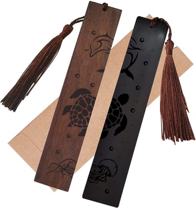 Allecto - Houten Boekenlegger met Zee Schildpad - Set van 2 - Perfect voor Boekenliefhebbers - Unieke Boekensteun - Met Tassel - Originele Cadeau