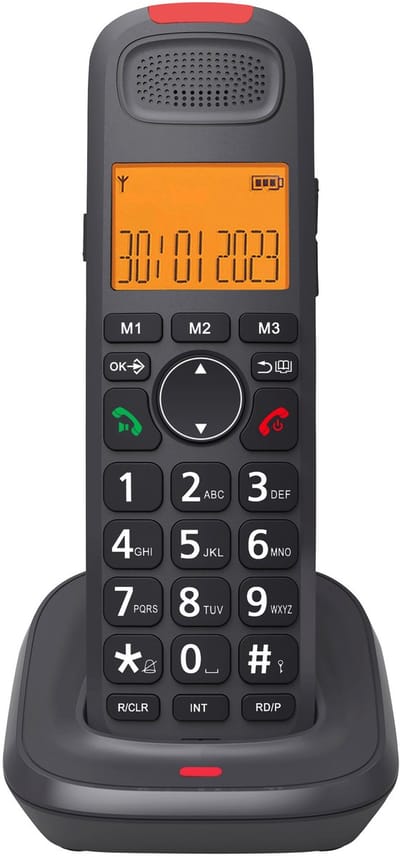 Senioren Dect Telefoon – Huistelefoon met Grote Toetsen – Draadloos – Handsfree – Versterkt Volume +28dB – Hoortoestel Geschikt – Alarm Klok – Sneltoetsen – Zwart