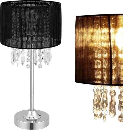 Tafellamp Bellevue met kristallen 55xØ20 zwart en chroom E14