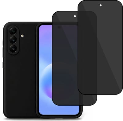 Technow hoesje + 2x Privé Screenprotector geschikt voor Samsung Galaxy A37 – Privacy Tempered Glass - Back Case - Cover - Zwart