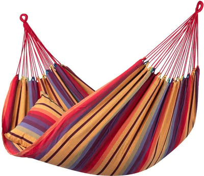Hangmat Set Compleet - 200 X 100 CM - Gestreept/Multicolor - tot 200KG belastbaar - Lig Oppervlak van 2m² - Inclusief Touw en Karabijnhaak