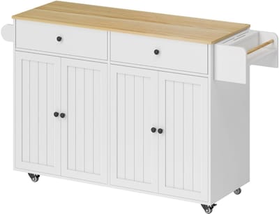Keukentrolley - Met 2 Lades en 2 Kasten - Met Kruidenrek en Handdoekhouder - MDF - Wit