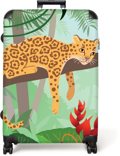 NoBoringSuitcases.com® - Koffer groot - Reiskoffer lichtgewicht - Jungle dieren - Toekan - Jongens - Meiden - Luipaard - Rolkoffer met 4 wielen - Grote trolley XL - 98 liter bagage