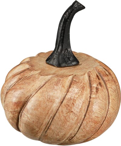 Houten pompoen met metalen handvat naturel zwart Ø12cm H13cm