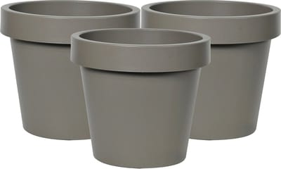 Mega Collections Plantenpot/bloempot - 3x - kunststof - taupe/bruin - buiten - D25 x H22 cm