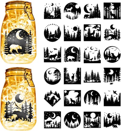 Allecto - Halloween Dieren Silhouetten - 24 Stuks Mason Jar Decals - Waterdicht - DIY Decoratie - Geschikt voor Volwassenen - 17,8 x 13,9 cm