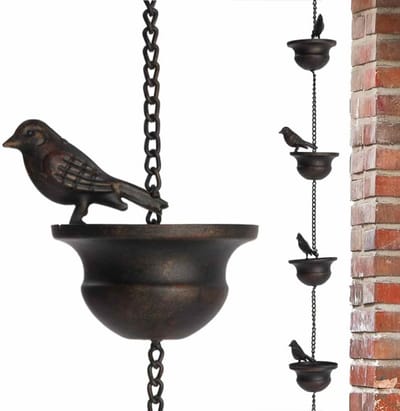 Metalen Regenketting 2,4m met 8 Vogels voor Dakgootafvoer en Tuindecoratie
