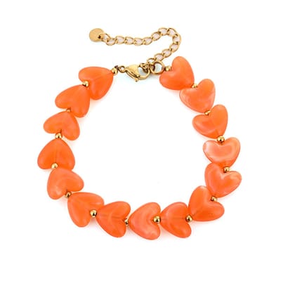 Oranje WK Armband - WK Voetbal Nederland - Hartjes Armband Oranje - Dames - Kleurvast Stainless Steel