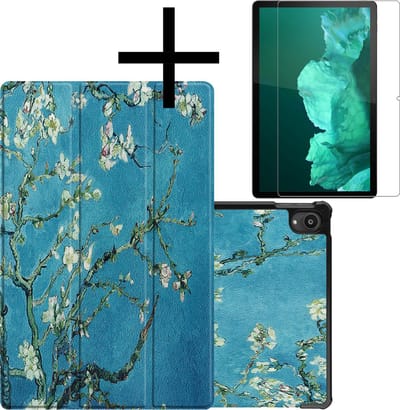 Hoes - Geschikt voor Lenovo Tab P11 Plus - Met Screenprotector - Trifold Bookcase - Hard Cover - Hardcover Book Case - Tablet Hoesje - Bloesem