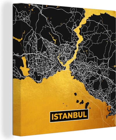 Canvas Schilderij Istanboel - Goud - Stadskaart - Plattegrond - Kaart - 20x20 cm - Wanddecoratie