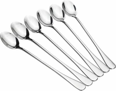 6x Lange Lepels voor Dessert, Latte Macchiato, Yoghurt of Cocktail - Dessertlepels RVS - Zilver - 6 Stuks