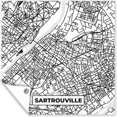 Tuin poster Sartrouville - Stadskaart - Frankrijk - Kaart - Plattegrond - Zwart wit - 200x200 cm - Tuindoek