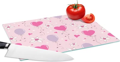Glazen Snijplank - 28x20 - Ballon - Patronen - Roze - Snijplanken Glas