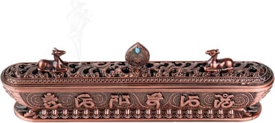 Vintage Incense Box voor Wierookstokjes - Rectangulaire Wierookhouder van Koper voor Meditatie en Ontspanning - Inclusief Schroefdraad en Censer voor Lezen en Meditatie