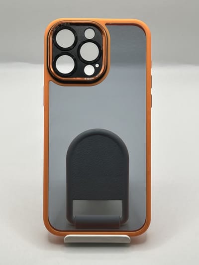 Luxe en stevige siliconen/acryl back cover hoesje met camera bescherming - Geschikt voor Apple iPhone 15 Pro Max - Oranje/Transparant
