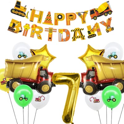 Snoes Cijfer Ballon Nummer 7 - Vrachtwagen - Mega Vrachtwagen set Ballonnen Feestdecoratie - Helium Ballon - Kinderen