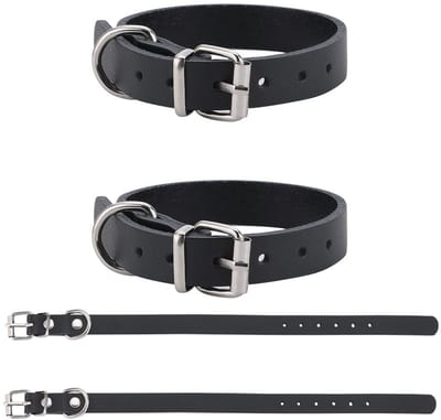 Allecto - Koeienhuid Stijgbeugels - Verstelbare leren fietsmand - 30,5 cm - ID-kaart ophangaccessoire - Geschikt voor volwassen hond - Zwart