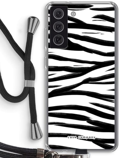 Case Company® - Hoesje met koord geschikt voor Samsung Galaxy S21 FE hoesje met Koord - Zebra pattern - Telefoonhoesje met Zwart Koord - Bescherming aan alle Kanten en Over de Schermrand