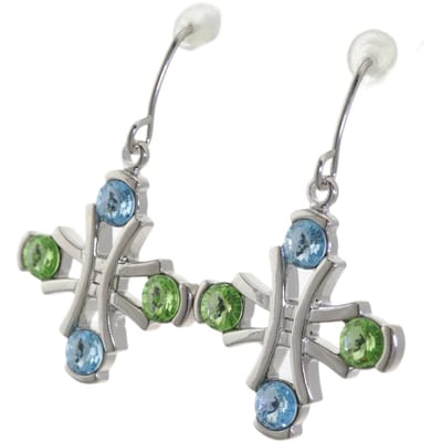 Behave - Oorbellen kruis groen blauw - kristal stijl - sierlijk & chic