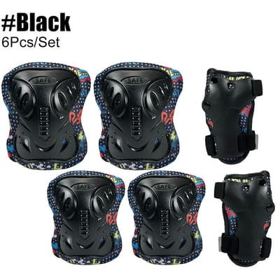 6 Stuks Kinder Knie Elleboog Pols Beschermers Beschermende Uitrusting Voor Skateboarden Rollerblade Scooter Multi Sport Pads black