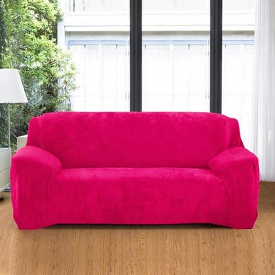 Levivel Velours Pluche Verdikt Bankhoes Eenvoudige Kleur L-vormige Hoek Flexibele Beschermhoes Rekbare Bankhoezen Voor Woonkamer Kamer 1 stuk 2-Seater 145-185cm rozerode kleur