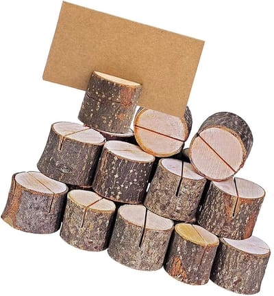Houten Kaarthouders - Tafeldecoratie Kaartstandaard - Feestelijke Tafeldecoratie - Natuurlijk Hout Design - Set van 20 stuks - Bruin