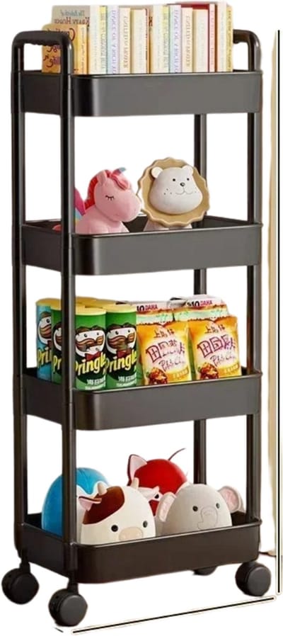 Bovista Bar Cart - Serveerwagen - Serveerkar - Keukentrolley - Drank Trolley - Keuken - Bijzettafel - Restaurant - Zwart - 4 Lagen