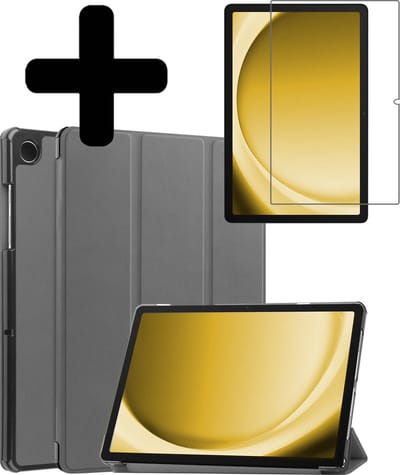 Hoes - Geschikt voor Samsung Galaxy Tab A9 Plus - Met Screenprotector - Trifold Bookcase - Hard Cover - Hardcover Book Case - Tablet Hoesje - Grijs