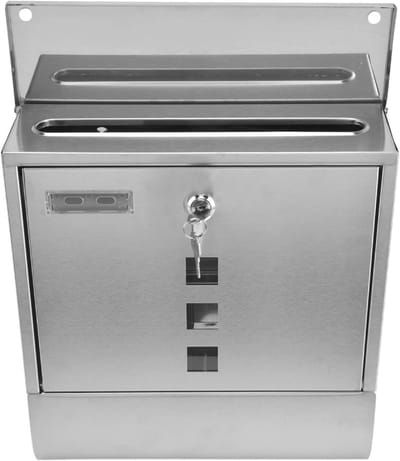 Roestvrijstalen Brievenbus - Buitenpostbak Muur - Post Ontvangen - Veilig Sleutelslot - 35D x 32W x 12H cm - Zwart