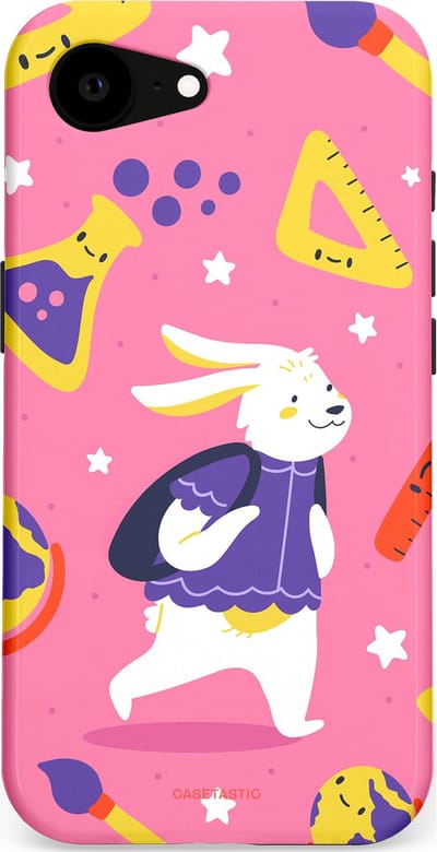 Casetastic hoesje geschikt voor Apple iPhone 16e / Apple iPhone 17e - MagSafe - Dubbellaagse bescherming - Slimme konijnensprongen - Fashion Case - Koraal Geel Roze