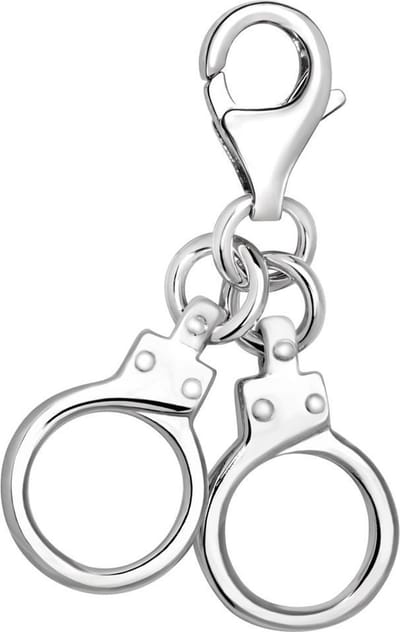 Quiges – Charm – Hanger - 3D Handboeien - Verzilverd - karabijnslot - geschikt - voor - Bedelarmband - QHC006
