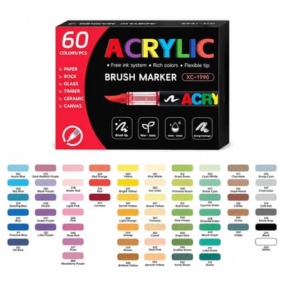 Acrylmarkers met vloeibare inkt en zachte punt - 60 kleuren - intelligente inktdosering - basisverpakking