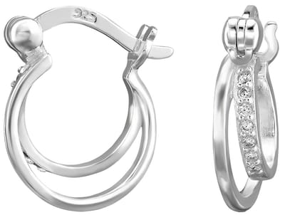 Joy|S - Zilveren oorringen - dubbele ringen - 13 mm/ 3.5 mm - zirkonia - Franse sluiting - oorbellen - sterling zilver 925