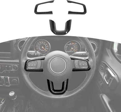 Stuurhoes voor Jeep Wrangler JL JLU 2018-2024 en Gladiator JT 2020-2024 - Koolstofvezel Stuurpaneel Decal, Dashboard Interieur Accessoires, Zwart, 3 Stuks, Auto Styling, Bescherming, Upgrade
