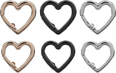 Set van 6 Hartvormige Carabiner Sleutelhangers, Schattige Metalen Locking Clips voor Sleutels, Rugzakken en Hondenlijnen - Ideaal voor Kampeerspullen en Outdoor Activiteiten