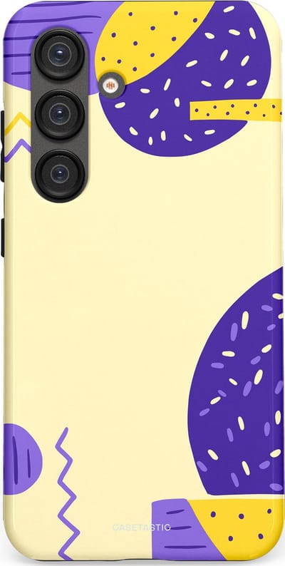 Casetastic hoesje geschikt voor Samsung Galaxy S25 - Dubbellaagse bescherming - Geo zigzag - Fashion Case - Crème Blauw Geel