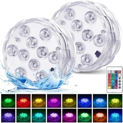 Se van 2 Waterdichte Onderwater LED Lamp – Rond – 1.5V – Energieklasse A+ – Geschikt voor Aquarium, Vijver, Zwembad, Feest, Bruiloft, Etalage & Decoratie