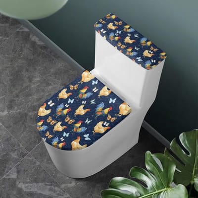 Toiletdeksel Set - Toiletzitting Hoes - Badkamer Decoratie - Wasbaar Polyester - 38-53 cm - Haan Vlinder