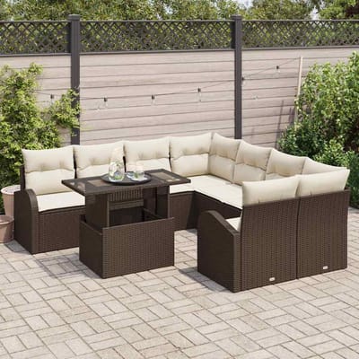 vidaXL Tuinbank Set met kussen met opslag 9 pcs Bruin Poly Riet