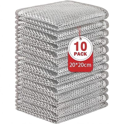 10 stuks multifunctionele dubbellaagse reinigingsdoeken, multifunctionele metaaldraaddoek,Metallic Scratch Resistant Multi-Purpose Wet and Dry Dish Cloths, Reusable Dish Cloths for Kitchen Cleaning,20*20 cm