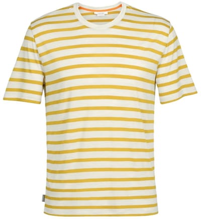 Icebreaker Drayden SS Tee Stripe T-Shirt Heren Ecru/Okergeel – Merino Wol & TENCEL™ – Ademend, Sneldrogend & Geurbestendig