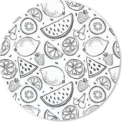 Muismat rond 20x20 cm - Mousepad Citroen - Kersen - Zwart - Wit - Ronde muismatten