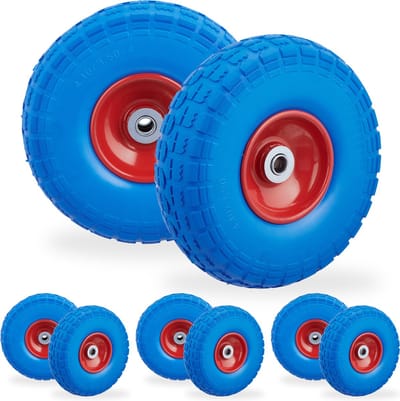 8x steekwagenwiel - 4.1/3.5-4 - rubber - bolderkarwiel - antilekband blauw-rood