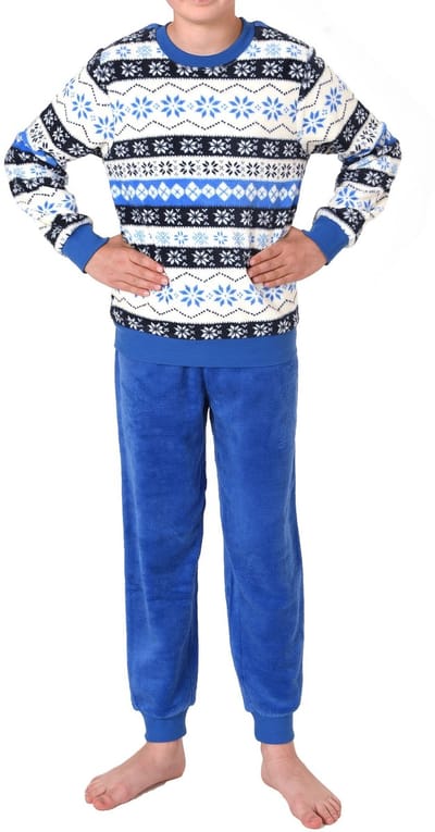 Unisex-kinderpyjama met lange mouwen en manchetten in Noorse look in koraalfleece